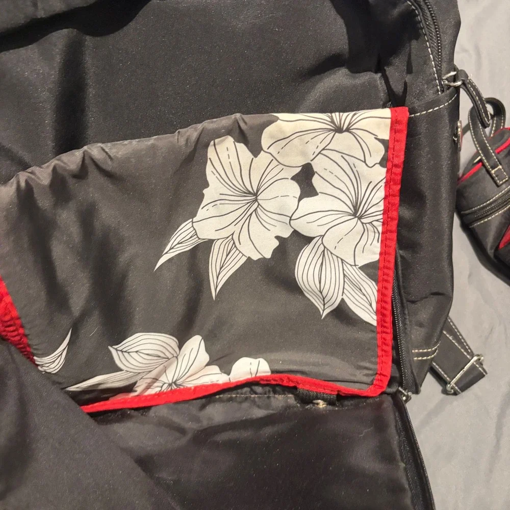 Kathy Van Zeeland Black Nylon Backpack Diaper Bag Set w/ Changing Mat & Pouches